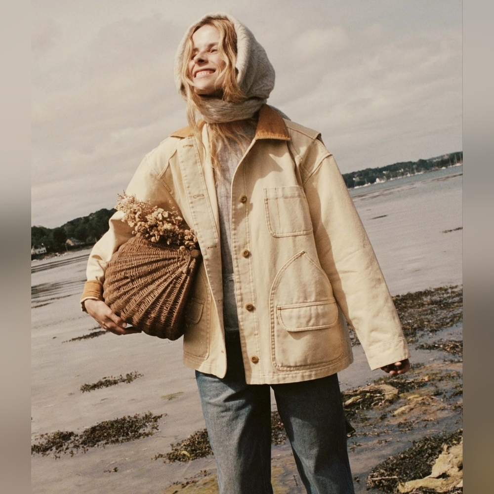 Doen Pascual barn Jacket in cream, xxlarge cargo canvas utility chore coat
